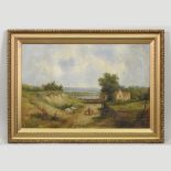 Alfred H Vickers, fl 1853-1907, river landscape with figures on a track, signed and dated 1895,