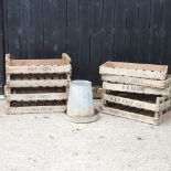 A four tier fruit tray planter, 76cm, together with five other wooden trays,
