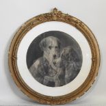 After Sir Edwin Landseer, three dogs, engraving, oval, 55 x 55cm,