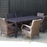 A modern woven garden table, 201 x 90cm,