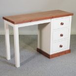A white painted and pine single pedestal desk,