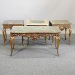 A French style gilt metal and onyx marble top side table, 92cm,
