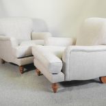 A pair of 20th century recently upholstered Howard style armchairs,
