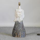A Bernard Rooke style stoneware table lamp, decorated with a butterfly,
