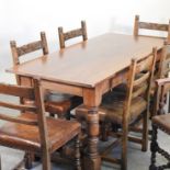 An oak dining suite, of 17th century style, in the manner of Titchmarsh & Goodwin, 153 x 71cm,