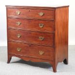 A Victorian mahogany chest, containing four graduated drawers, on swept bracket feet,