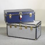 An aluminium travelling trunk, 100cm, together with another trunk,