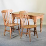 A reclaimed pine dining table, containing a single drawer, 122 x 76cm,