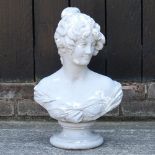 A painted garden portrait bust of a lady,