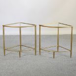 A pair of Jim Lawrence gold painted metal and glass corner tables,