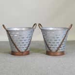 A pair of galvanised oyster buckets,