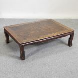 A low Chinese style hardwood coffee table, 100 x 71cm,