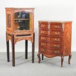 A French style marquetry serpentine chest, with gilt metal mounts,