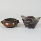 A Chinese bronze censer, 10cm diameter,