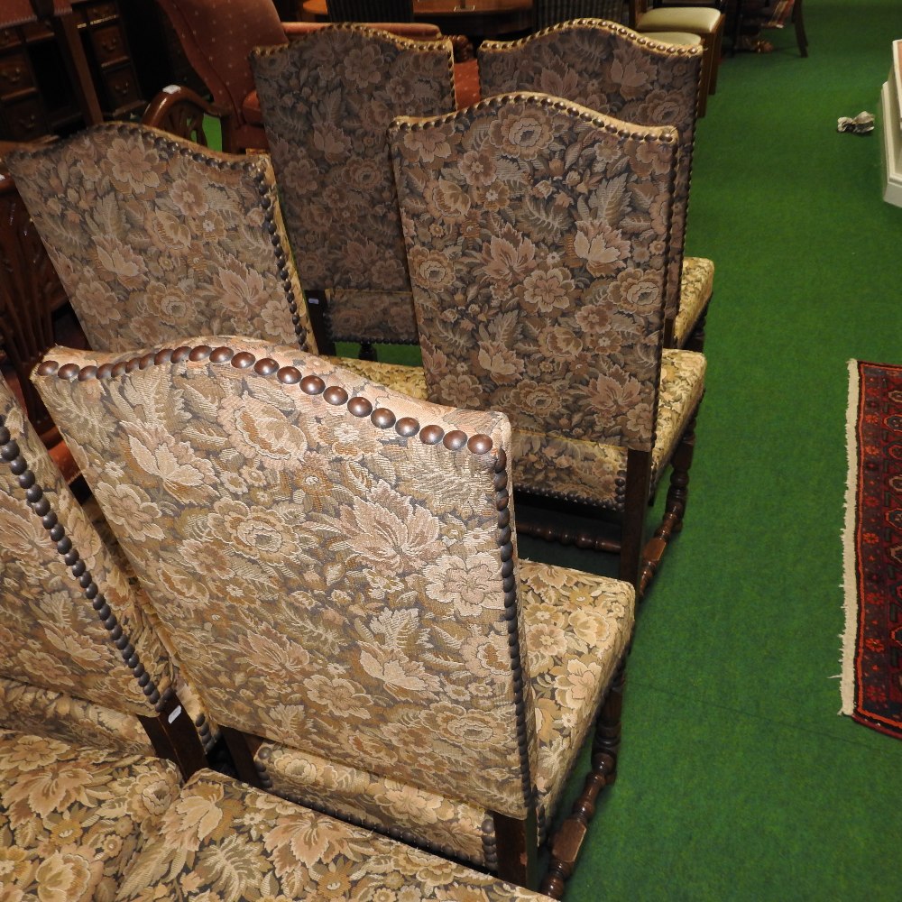 A set of ten 20th century floral upholstered high back dining chairs, of 17th century style, - Image 8 of 14