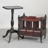 A 19th century chinoiserie tripod table, together with a canterbury,