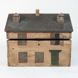 A vintage style painted wooden caddy, in the form of a house,