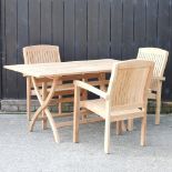 A teak rectangular folding garden table, 180 x 50cm,