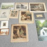 A collection of unframed pictures and prints