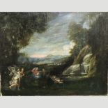 Continental school, 18th century, Madonna and child before a waterfall, oil on canvas, 61 x 79cm,