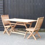 A teak rectangular folding table, 180 x 50cm,