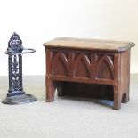 A part Victorian pitch pine Gothic style coffer, 76cm,