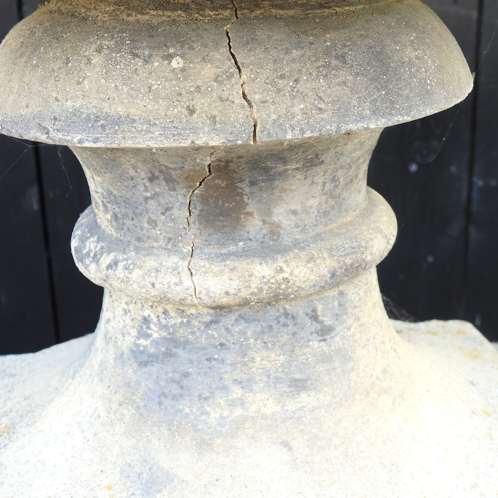 A pair of large reconstituted stone garden urns, each of campana shape, - Image 6 of 16