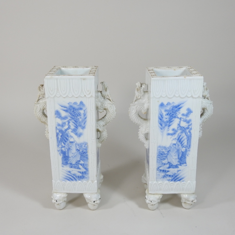 A pair of early 20th century Chinese blue and white porcelain vases, of square shape, - Image 6 of 13