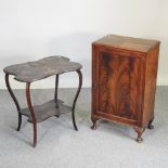 A Victorian walnut music cabinet, together with an Edwardian side table,