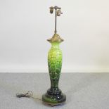 A Burmantofts style blue glazed table lamp,