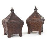 A pair of Chinese carved hardwood tea caddies, one inscribed 'WHW China, August 1931',