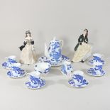 A Coalport blue and white coffee set, decorated with a dragon design,