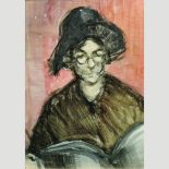 Attributed to Sir Frank Brangwyn, RA, RWS, 1867-1956, a half length portrait of a lady reading,