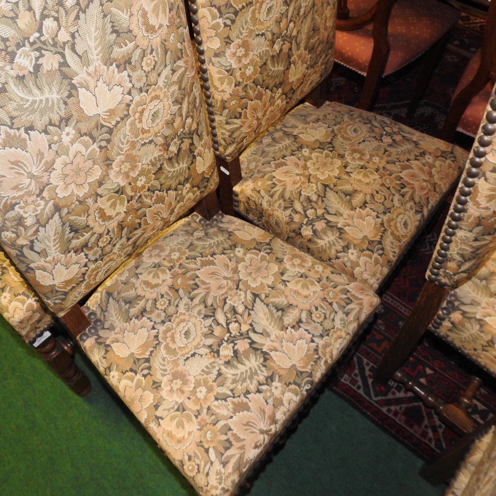 A set of ten 20th century floral upholstered high back dining chairs, of 17th century style, - Image 5 of 14