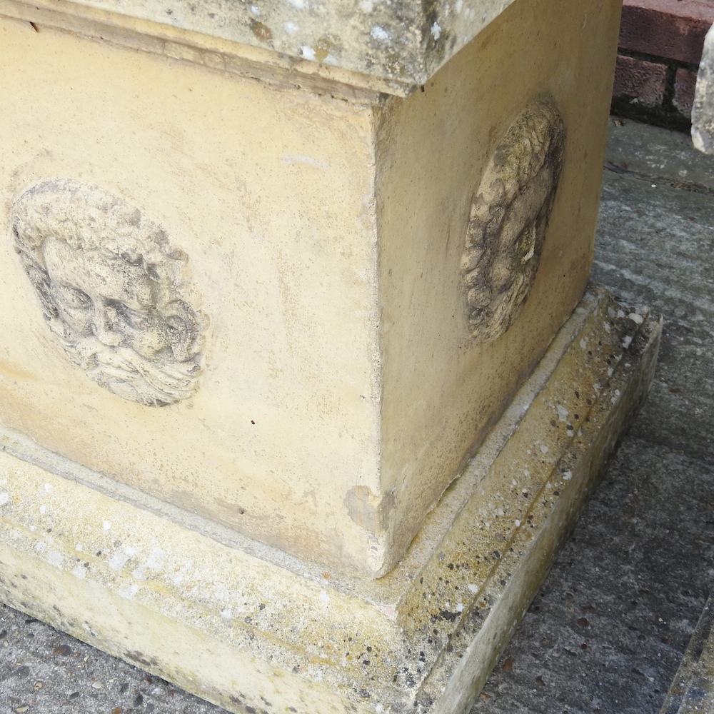 A pair of large reconstituted stone garden urns, each of campana shape, - Image 8 of 16