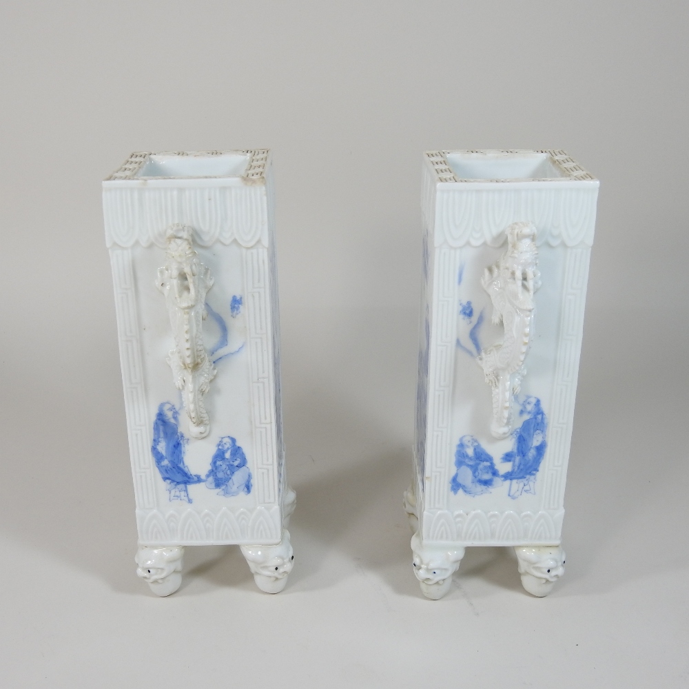 A pair of early 20th century Chinese blue and white porcelain vases, of square shape, - Image 5 of 13