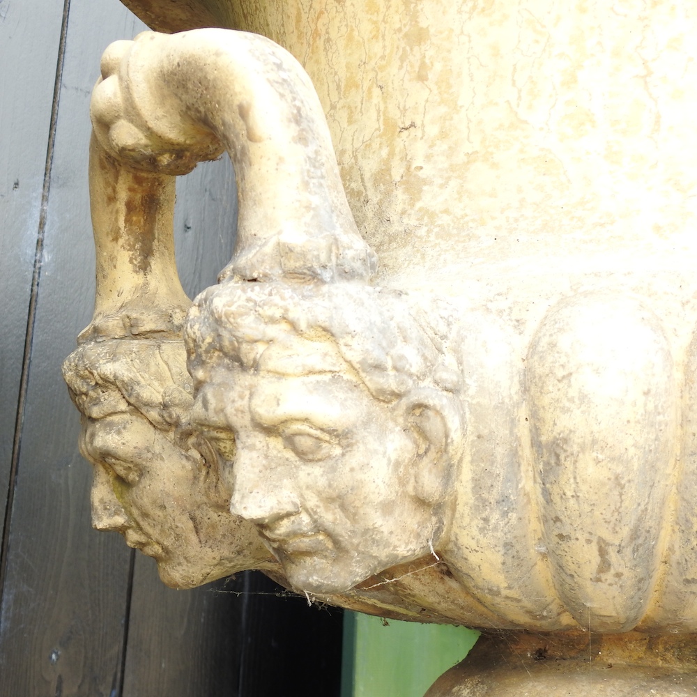 A pair of large reconstituted stone garden urns, each of campana shape, - Image 10 of 16