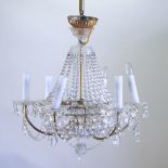 A glass six branch chandelier,