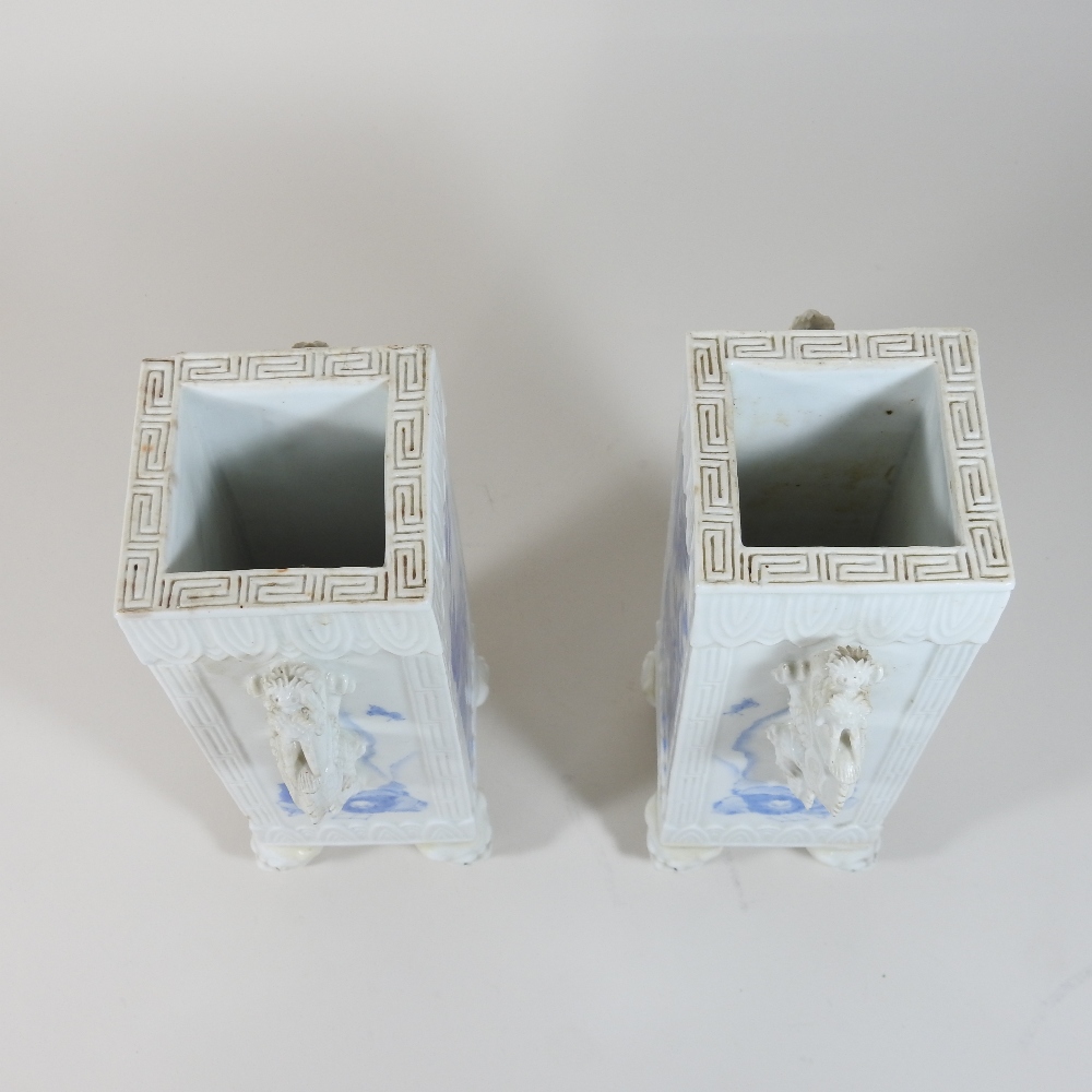 A pair of early 20th century Chinese blue and white porcelain vases, of square shape, - Image 8 of 13