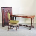 A Victorian walnut library table, on barley twist legs, 122cm,