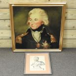 English School, 20th century, portrait of Lord Nelson, oil on board, 62 x 62cm,