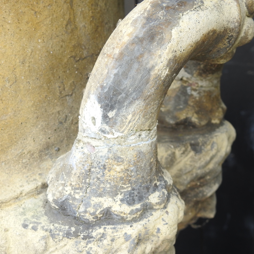 A pair of large reconstituted stone garden urns, each of campana shape, - Image 7 of 16