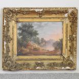 Robert Woodley Brown, act 1840-1860, a lake scene with a cottage and figures, signed,