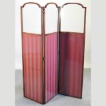 A Victorian mahogany and inlaid three fold glazed dressing screen,