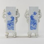 A pair of early 20th century Chinese blue and white porcelain vases, of square shape,
