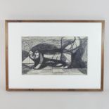 Hugh Mackinnon, b1925, Untitled, circa 1950, signed, charcoal on paper, 20 x 34cm,