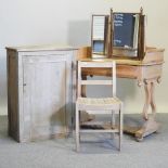 An antique pine washstand, 94cm, together with a pine cabinet,