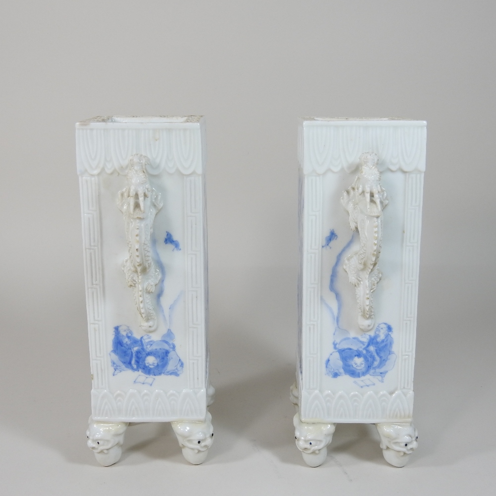 A pair of early 20th century Chinese blue and white porcelain vases, of square shape, - Image 7 of 13