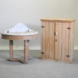 An antique pine washstand, with a marble top, 89cm,