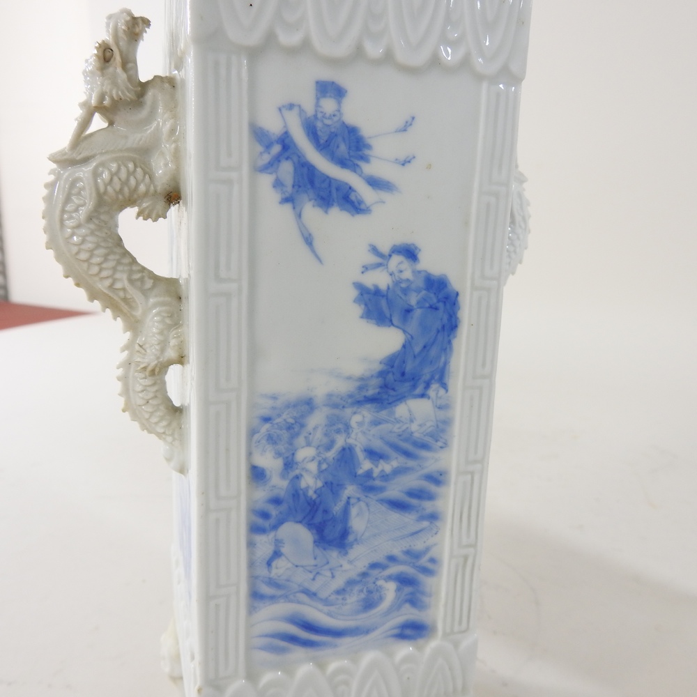 A pair of early 20th century Chinese blue and white porcelain vases, of square shape, - Image 2 of 13